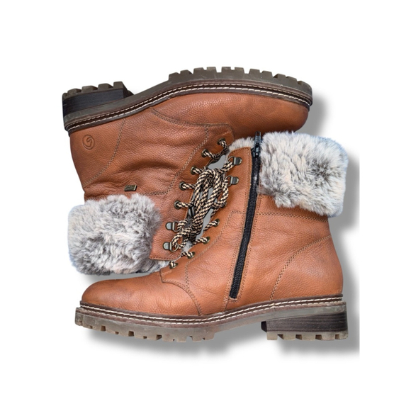 Remonte Women’s EUR 41/US 9.5-10 Brown Leather Lace-Up Zipper Winter Ankle Boots - Picture 7 of 13